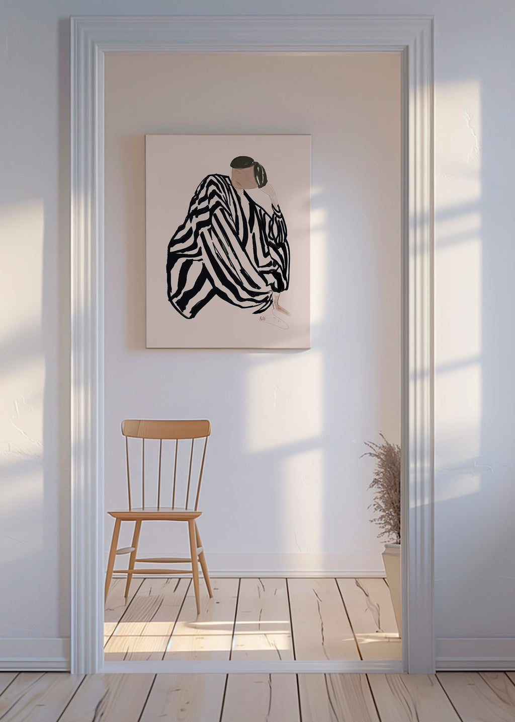 Illustration kvindelig figur med grafiske striber – Canvas