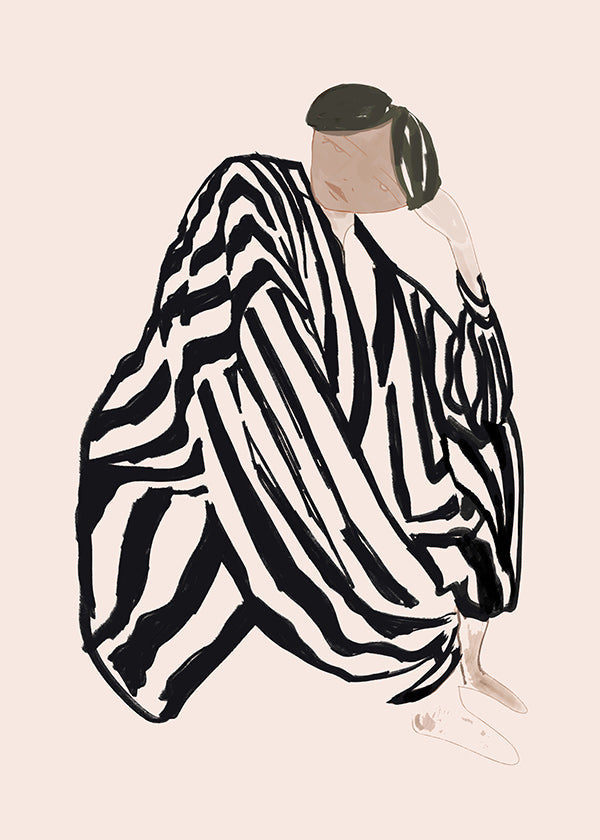 Illustration kvindelig figur med grafiske striber
