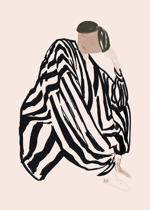 Illustration kvindelig figur med grafiske striber