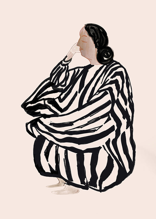 Illustration af siddende kvinde med markante striber