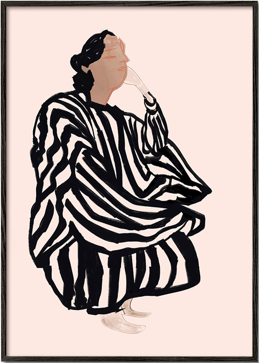 Illustration af kvindelig figur med grafiske striber – Black Frame