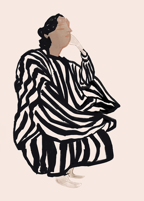 Illustration af kvindelig figur med grafiske striber
