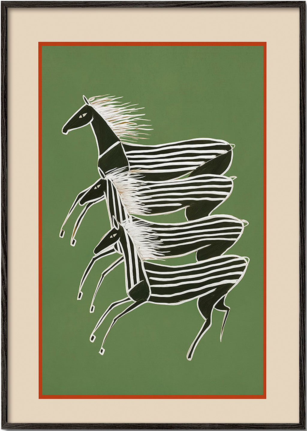Stribede heste i lagdelt komposition – Black Frame
