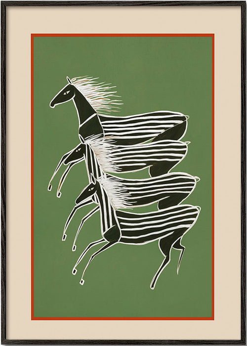 Stribede heste i lagdelt komposition – Black Frame