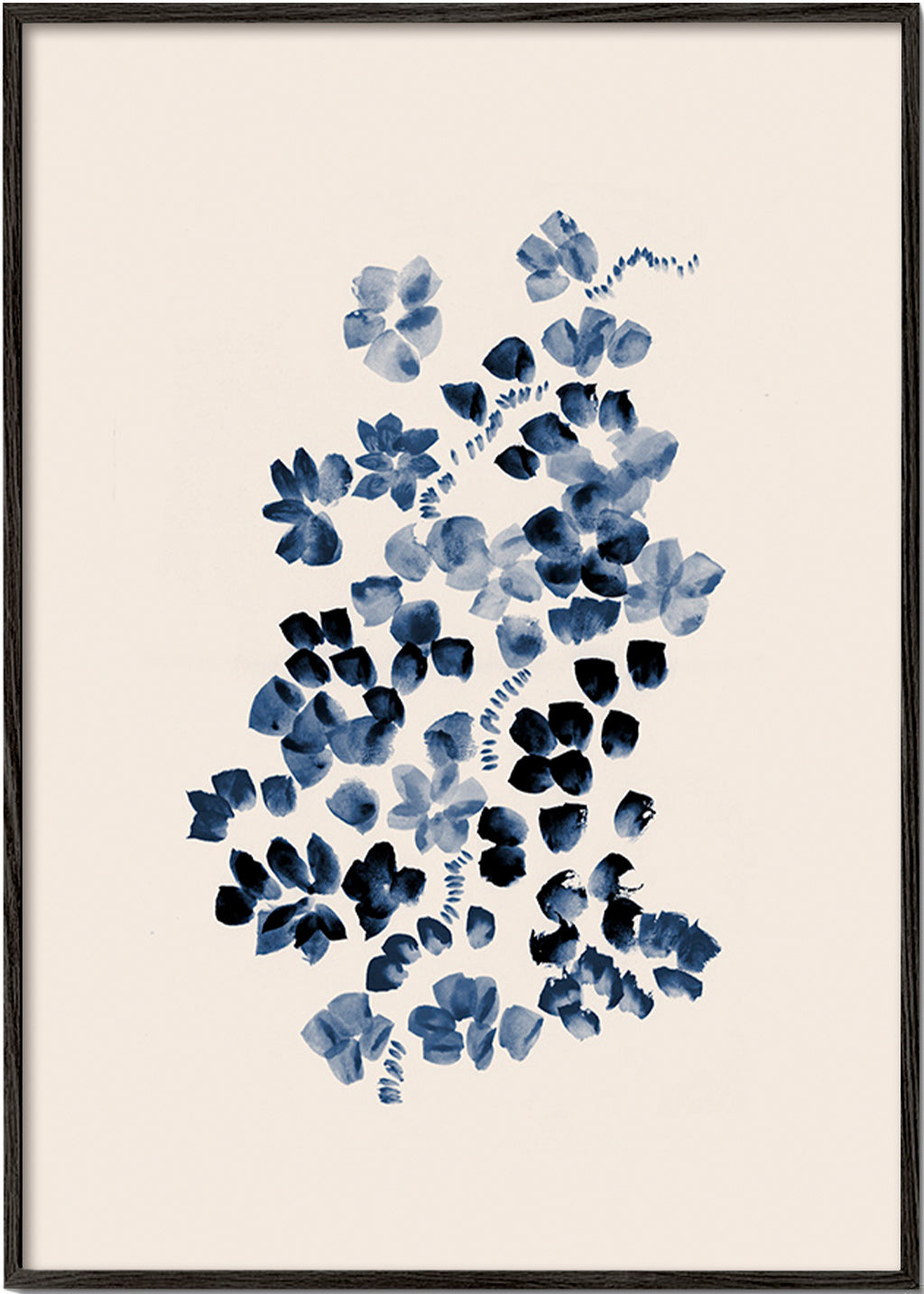 Botanisk plakat med blå blomster på creme – Black Frame