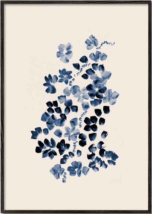 Botanisk plakat med blå blomster på creme – Black Frame
