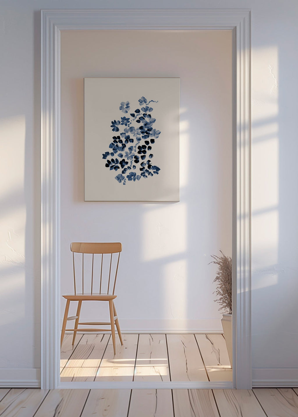 Botanisk plakat med blå blomster på creme – Canvas