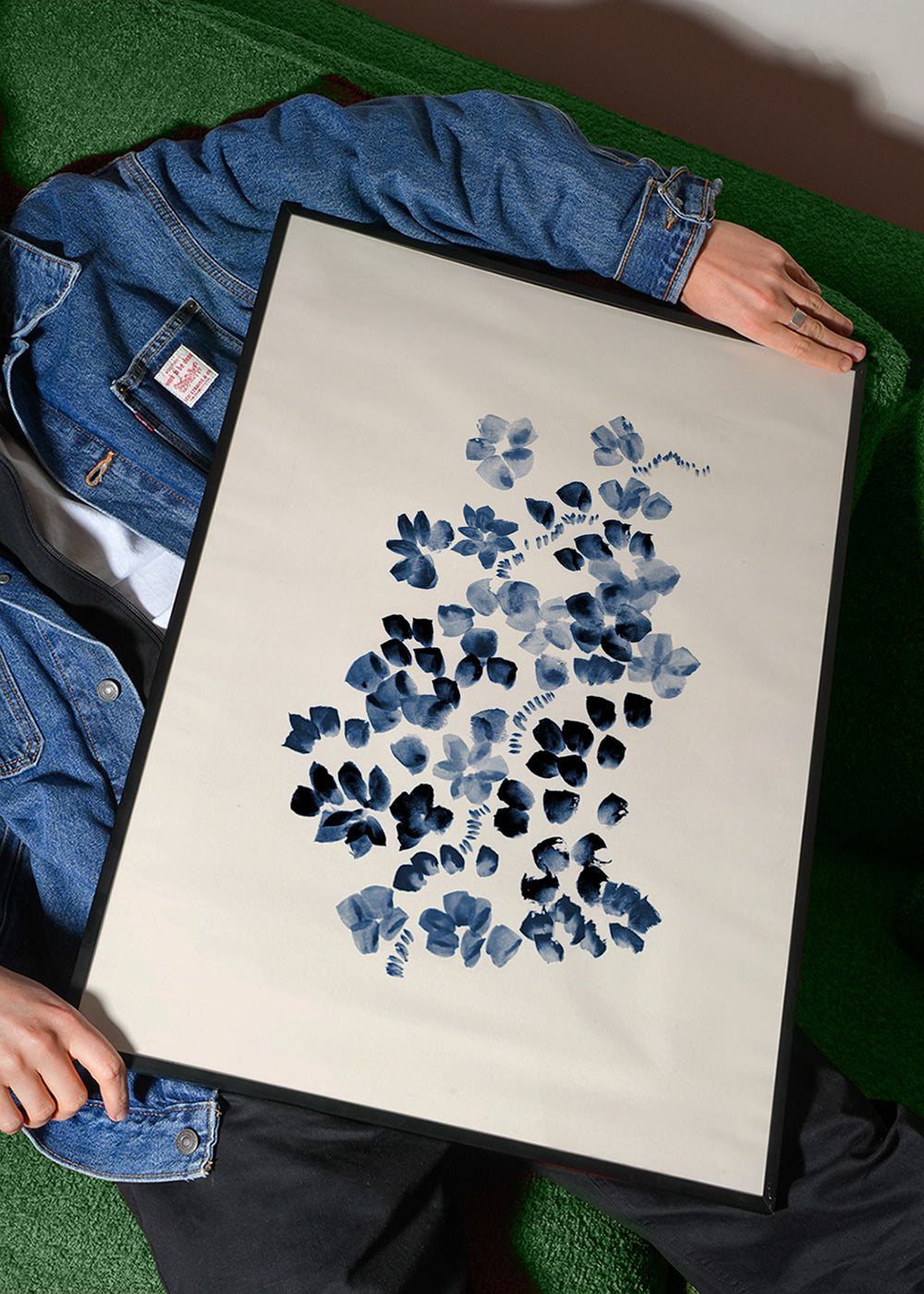 Botanisk plakat med blå blomster på creme – Product2