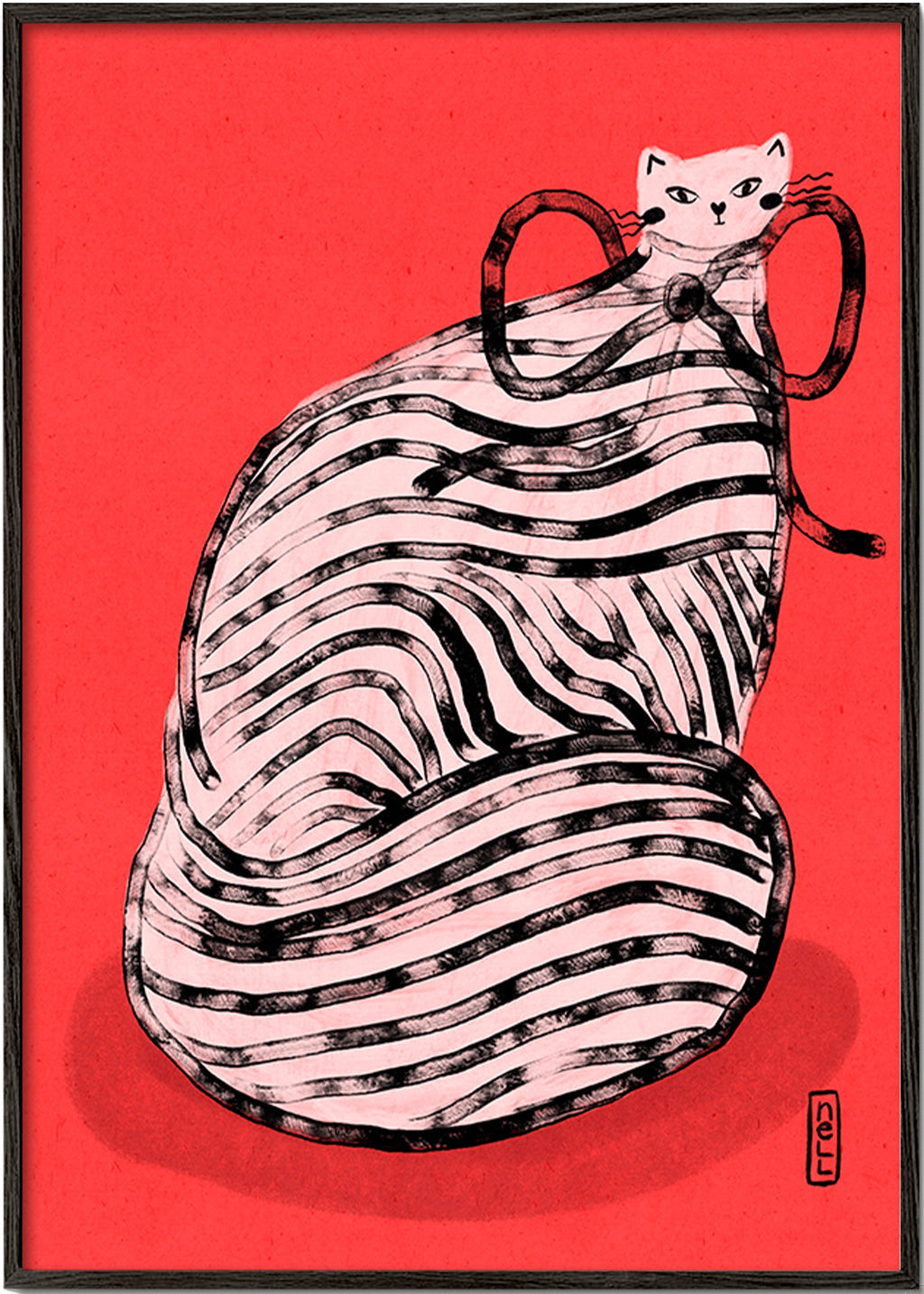 Plakat med stribet kat – Black Frame