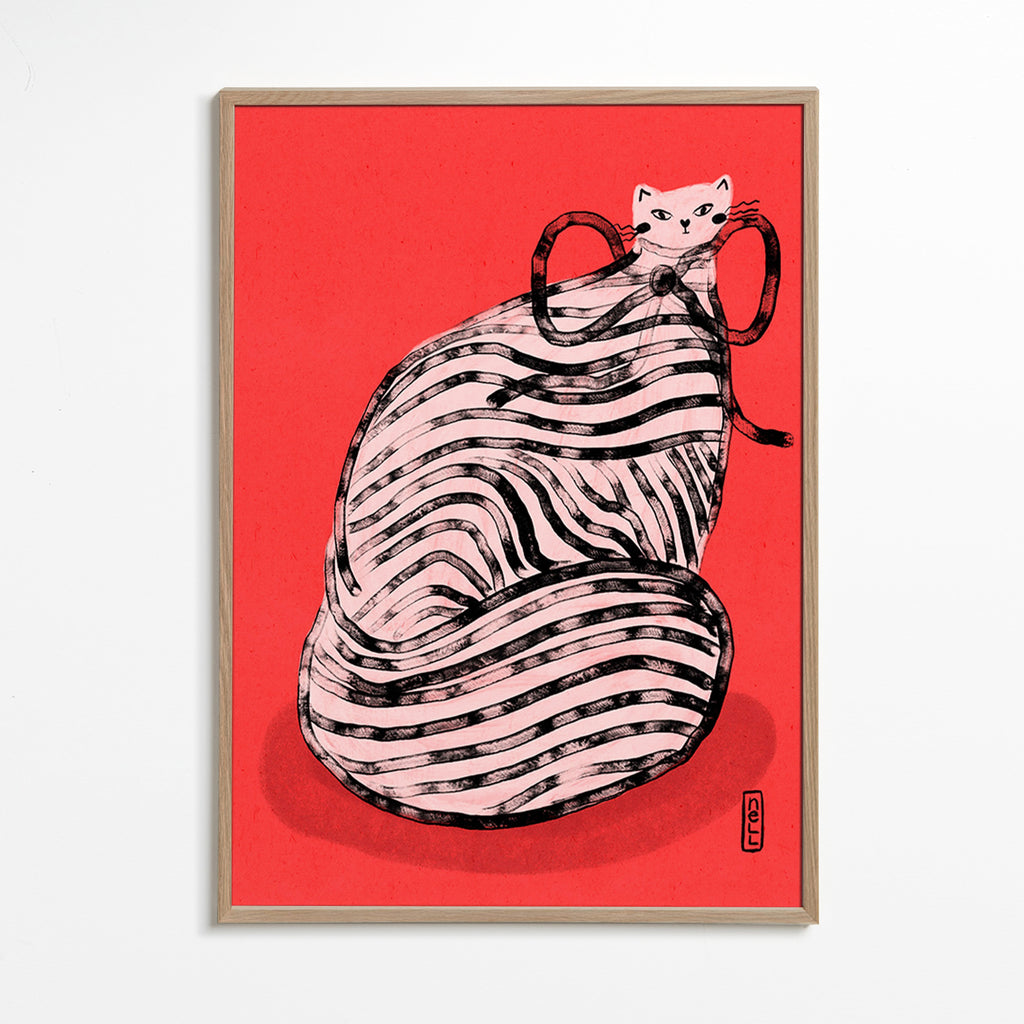 Plakat med stribet kat – Oak Frame