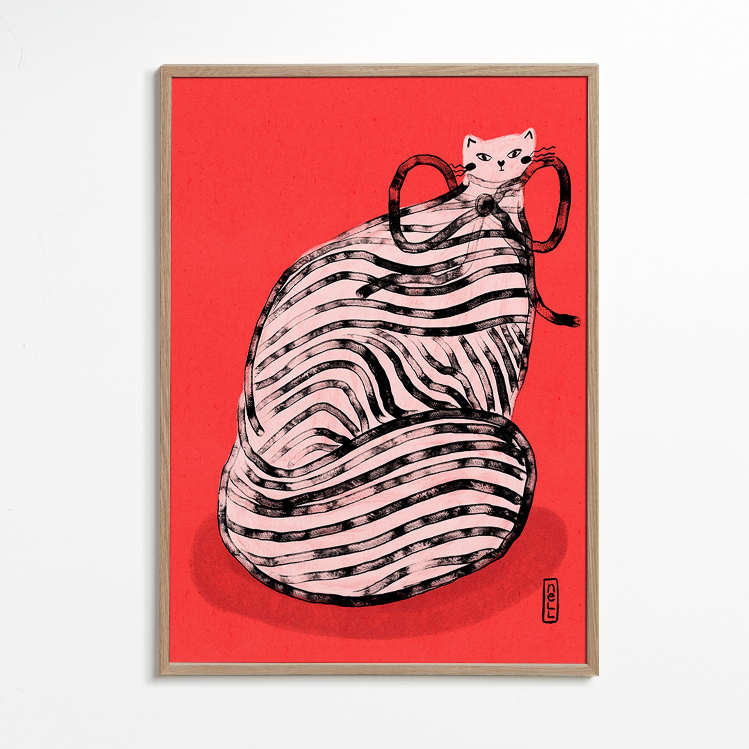 Plakat med stribet kat – Oak Frame