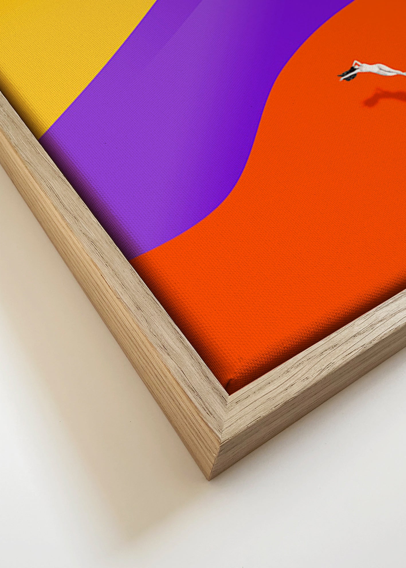 Abstrakt billede med svævende figur og sol – Canvas detail