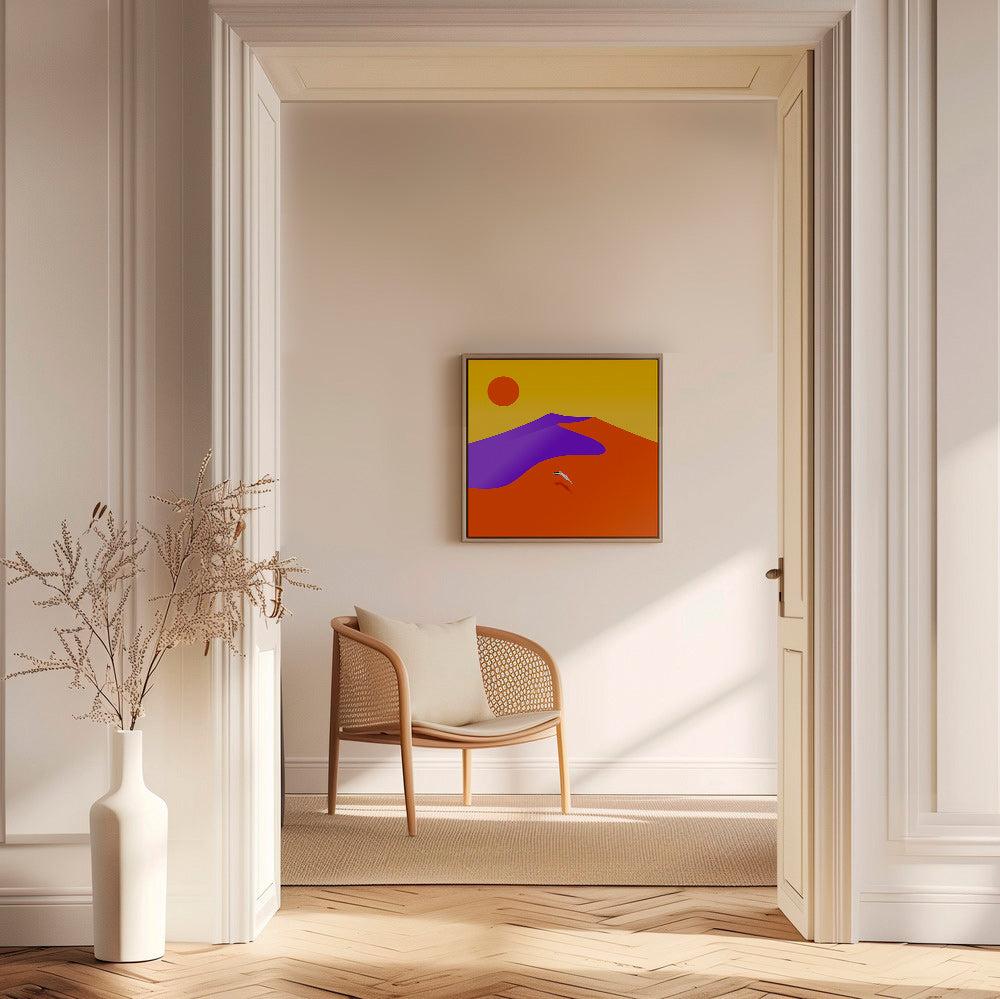 Abstrakt billede med svævende figur og sol – Canvas2