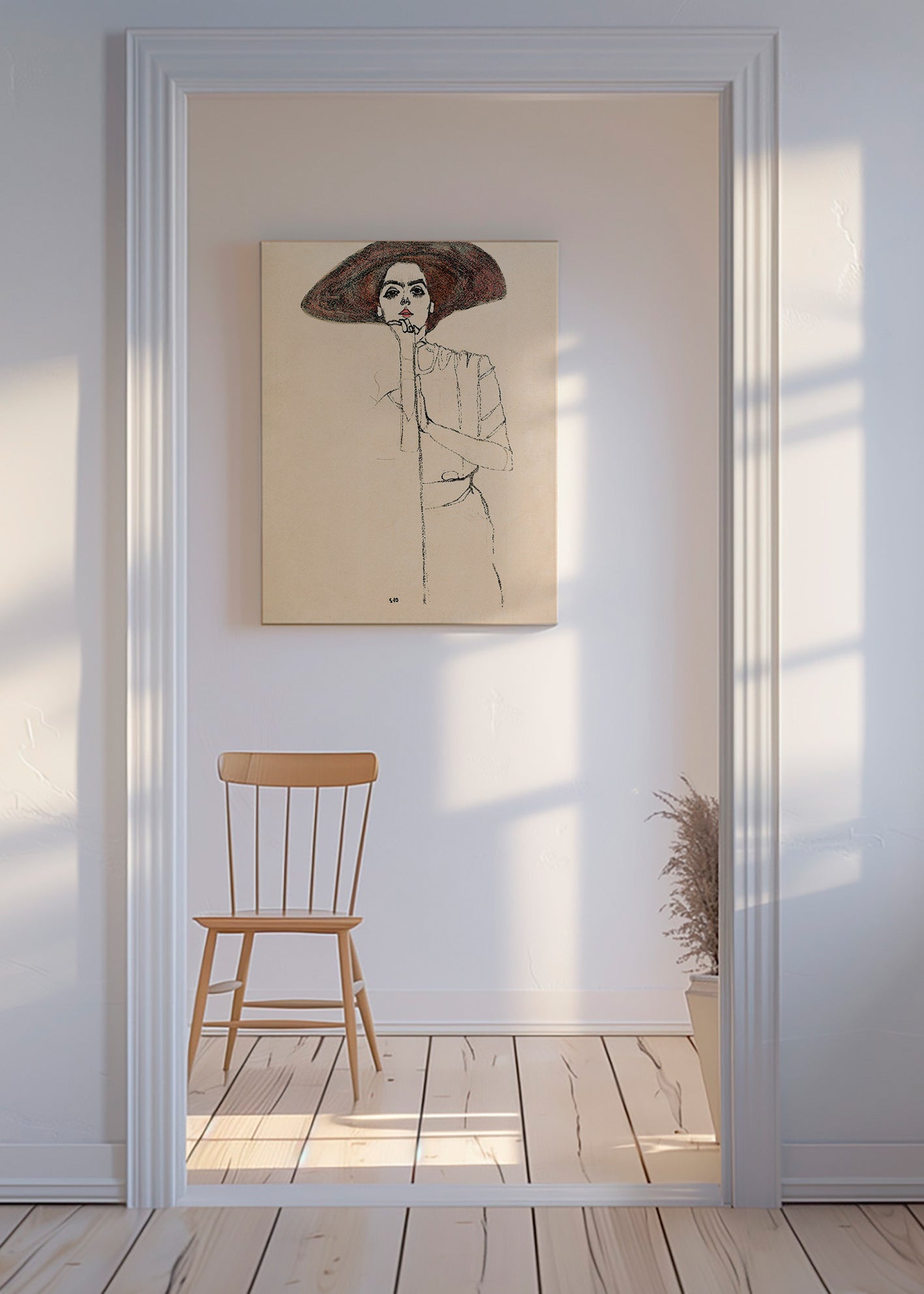 Illustration portræt med hat og udtryksfuld streg – Canvas