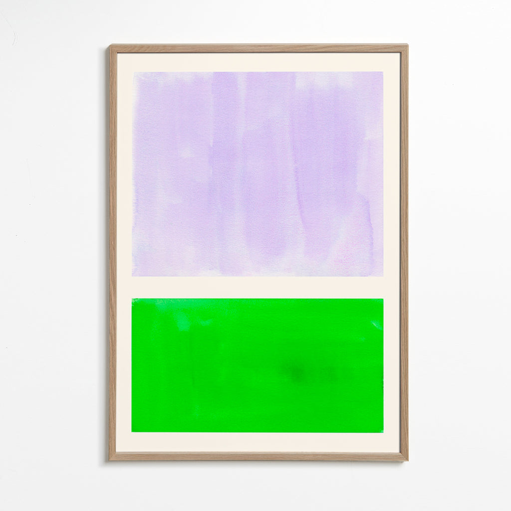 Abstrakt lavendel og grøn kunst – Oak Frame