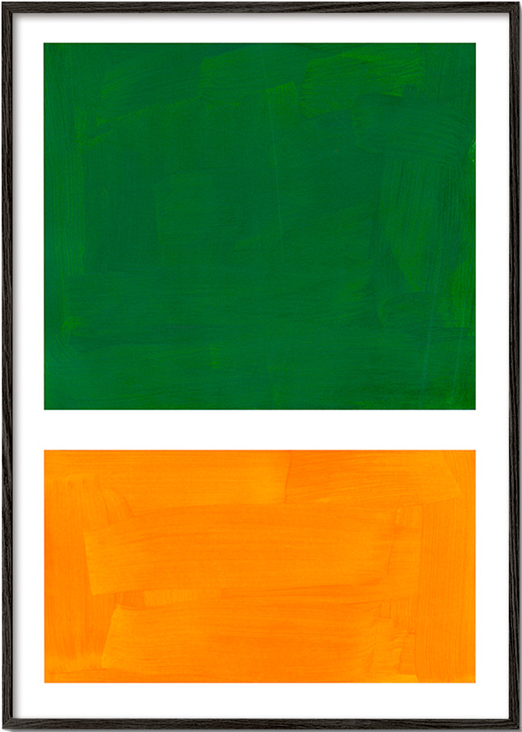 Abstrakt billede med grønne og orange felter – Black Frame