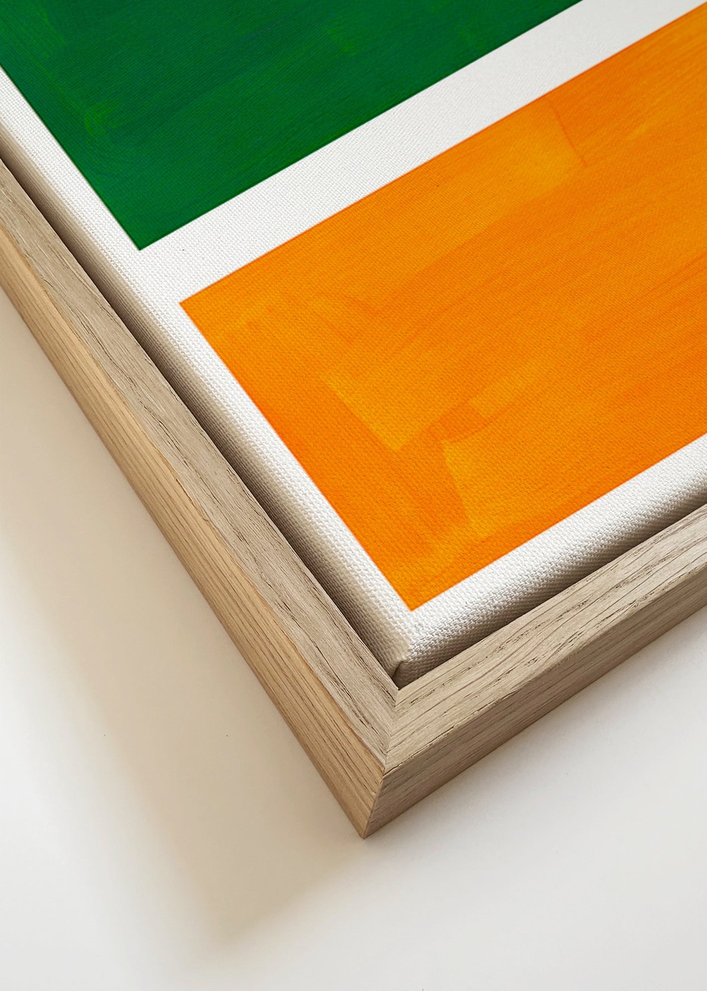 Abstrakt billede med grønne og orange felter – Canvas detail
