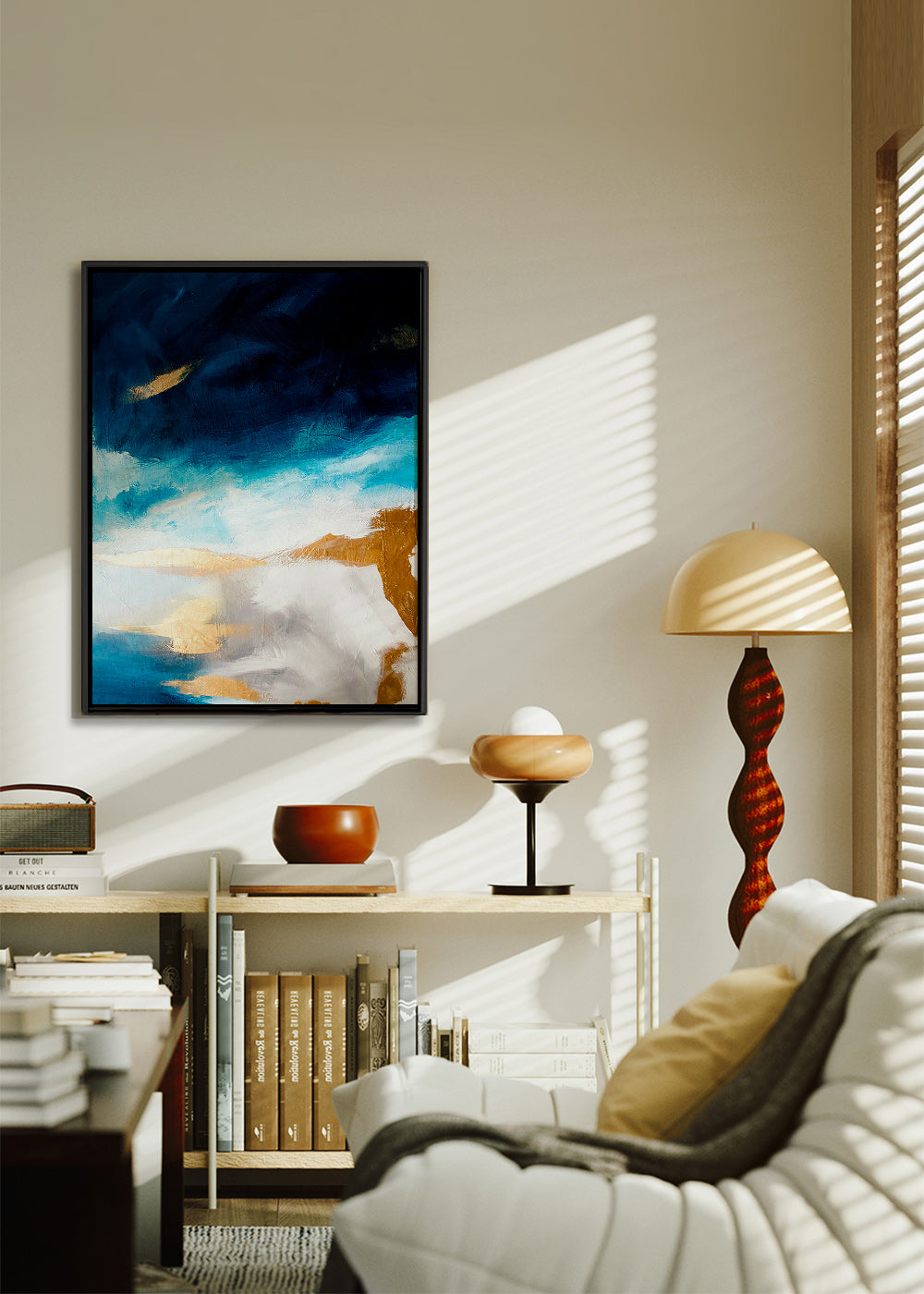 Abstrakt billede i blå og guld tekstur – Canvas1