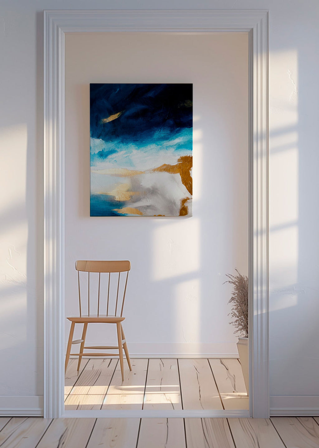 Abstrakt billede i blå og guld tekstur – Canvas