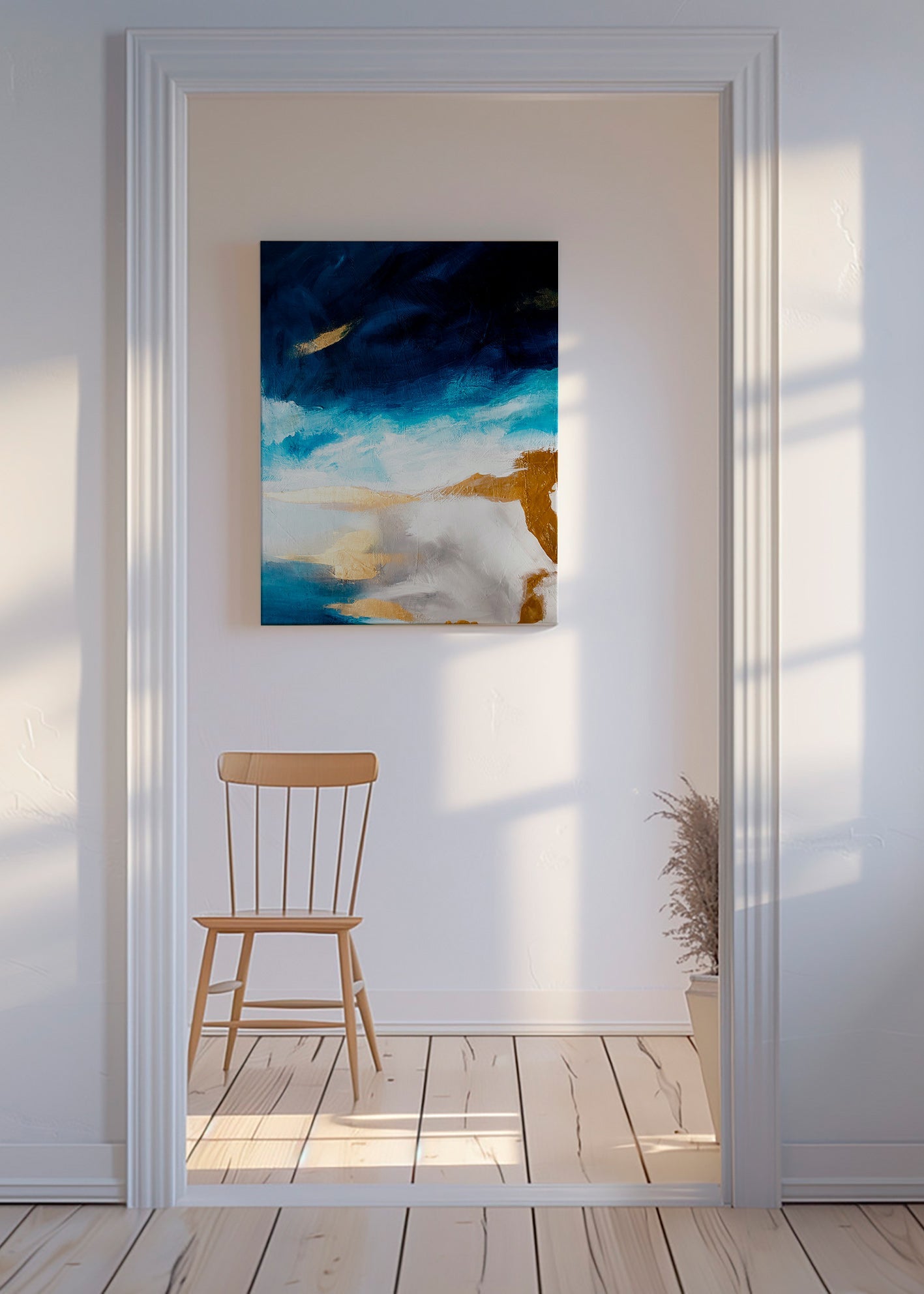 Abstrakt billede i blå og guld tekstur – Canvas