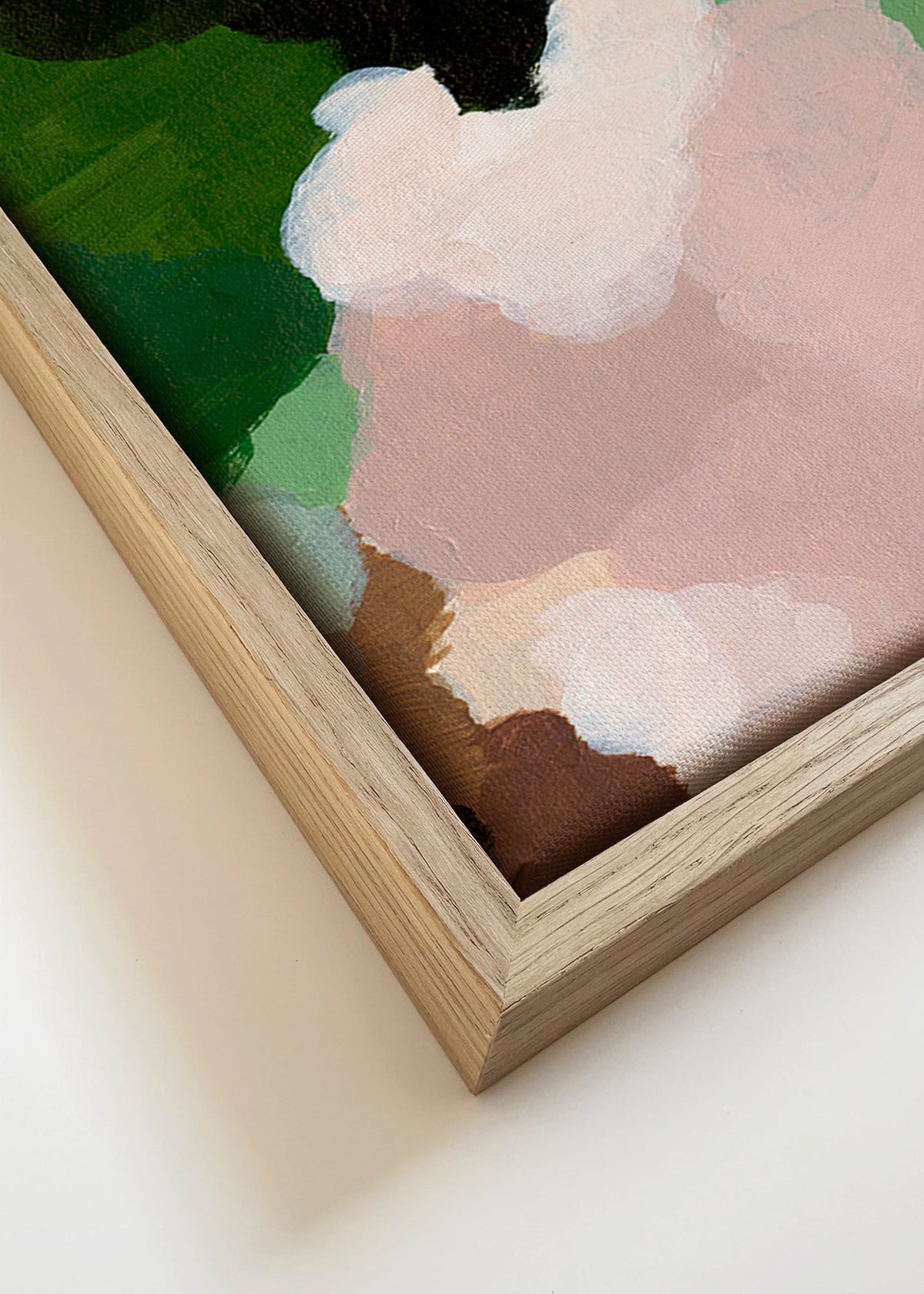 Abstrakt maleri med organiske grønne former – Canvas detail