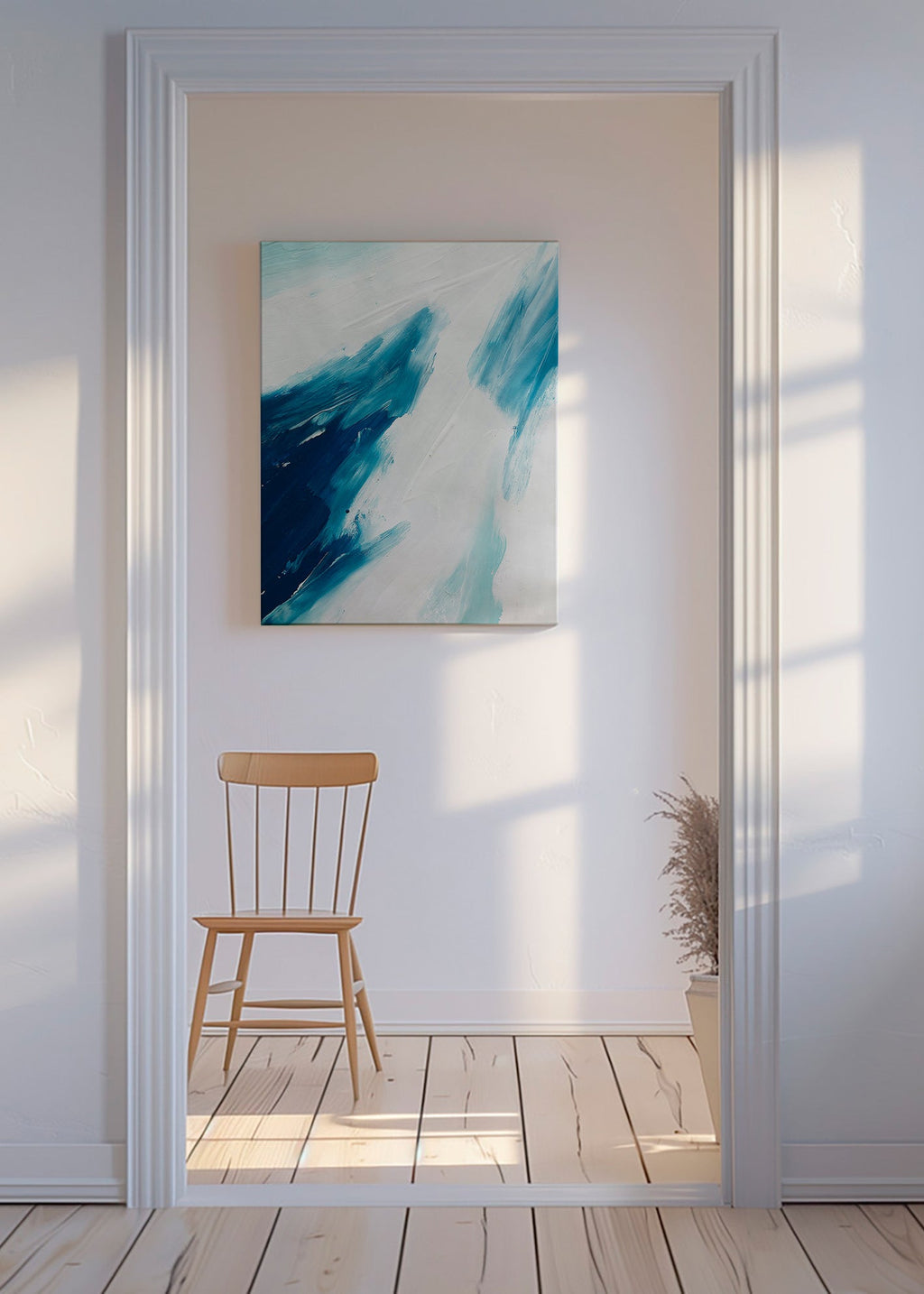 Abstrakt værk blå penselstrøg – Canvas