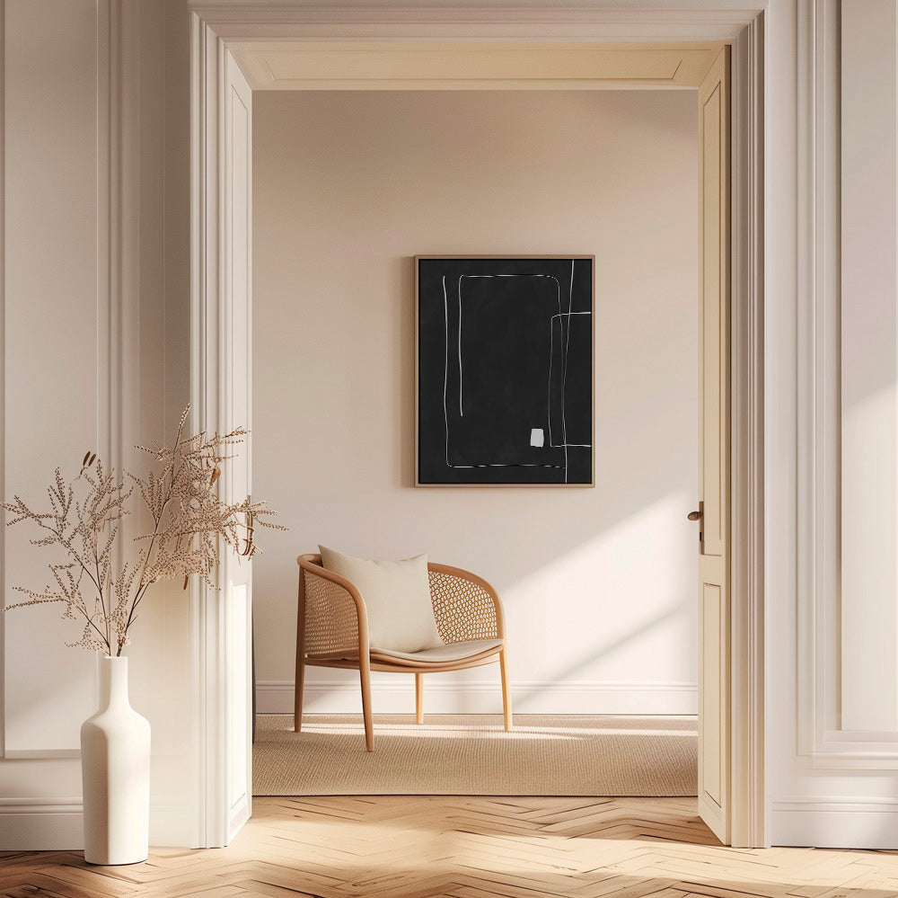 Minimalistisk plakat med hvide linjer på sort baggrund – Canvas1