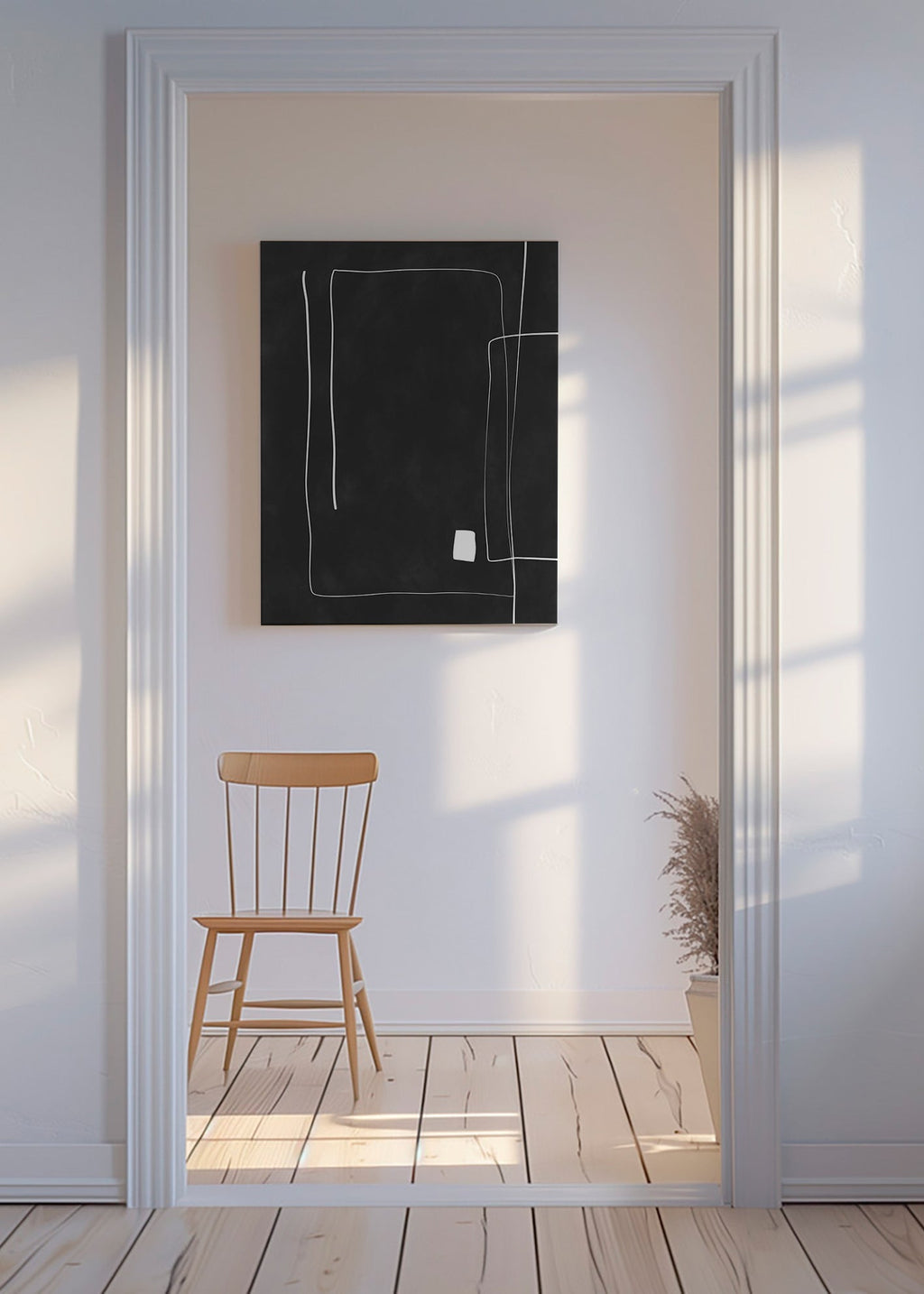 Minimalistisk plakat med hvide linjer på sort baggrund – Canvas