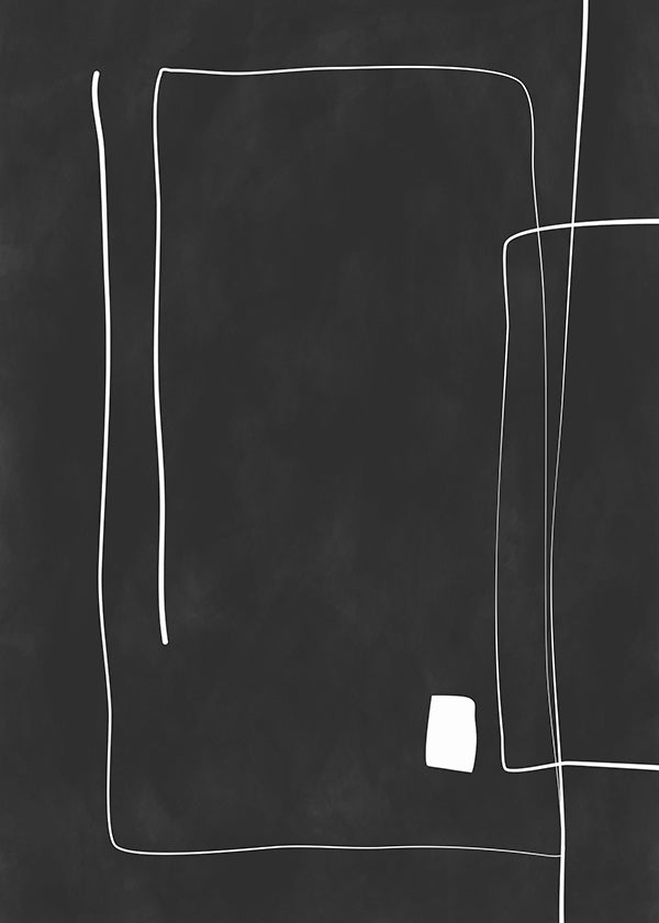 Minimalistisk plakat med hvide linjer på sort baggrund