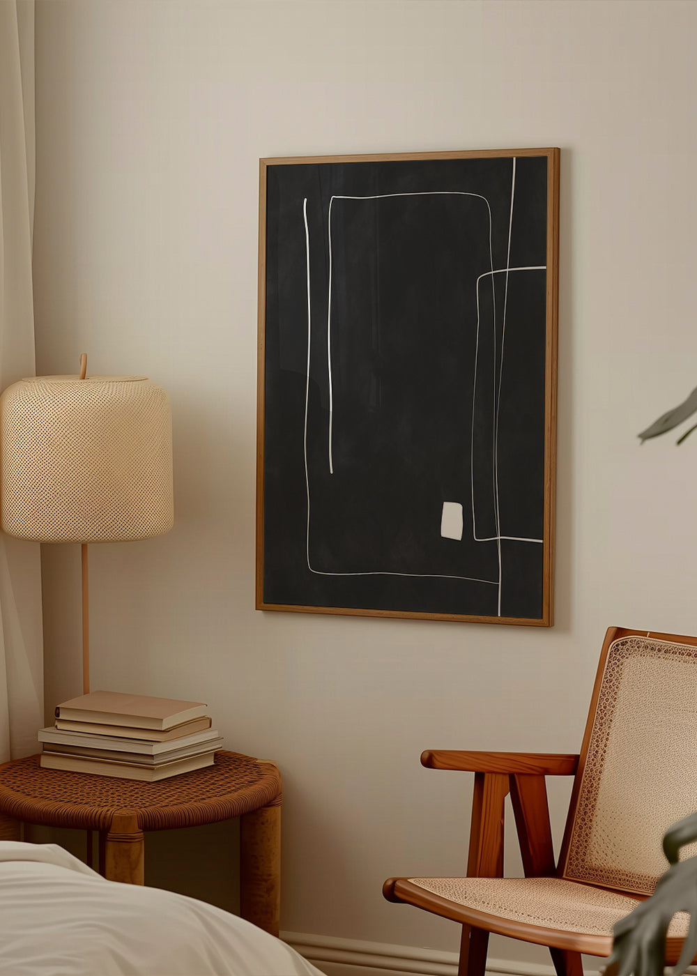 Minimalistisk plakat med hvide linjer på sort baggrund – Product1