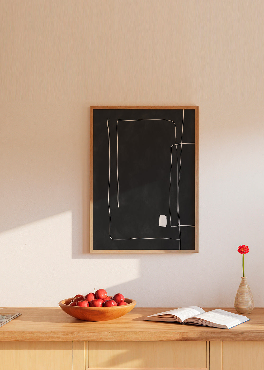 Minimalistisk plakat med hvide linjer på sort baggrund – Product2