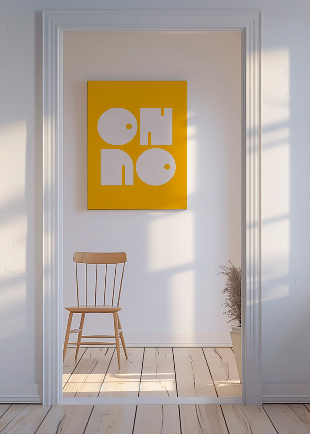 Geometrisk plakat med typografiske former sennep – Canvas