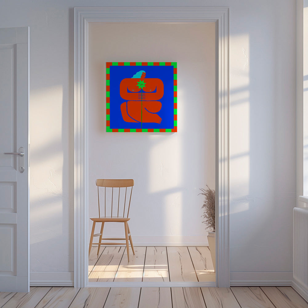 Abstrakt værk med stiliseret rød figur – Canvas