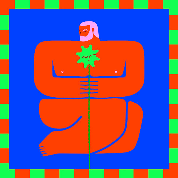Illustration af figur der holder en blomst