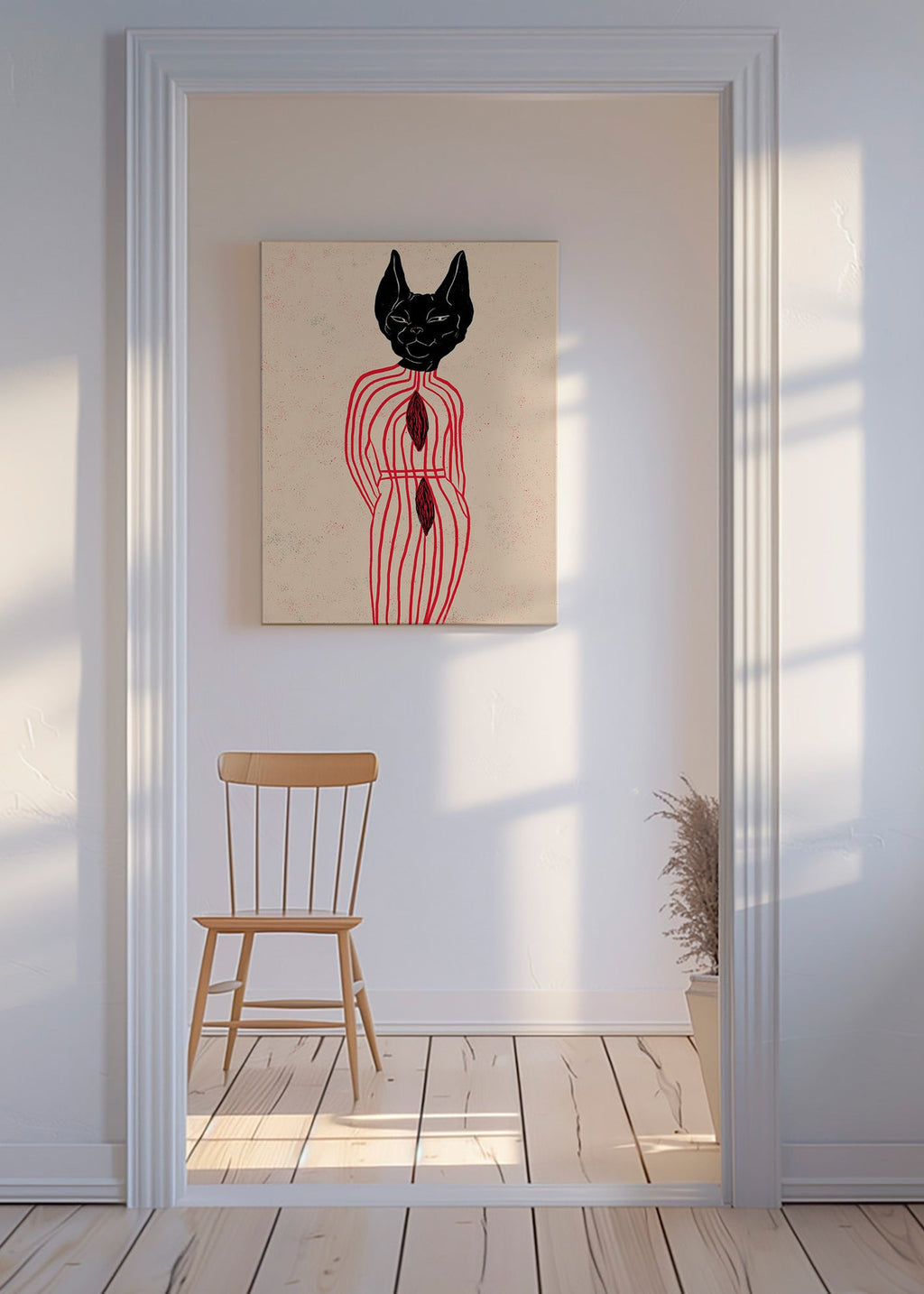 Stiliseret kat med røde linjer – Canvas