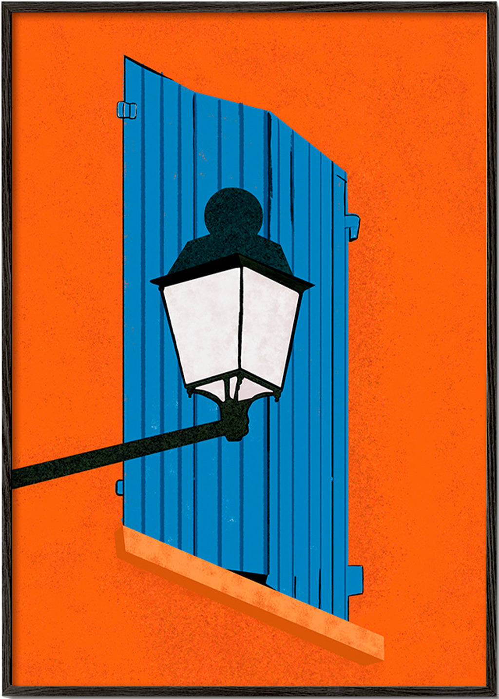 Illustration blå skodde og gadelygte – Black Frame