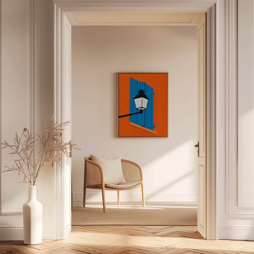 Illustration blå skodde og gadelygte – Canvas1