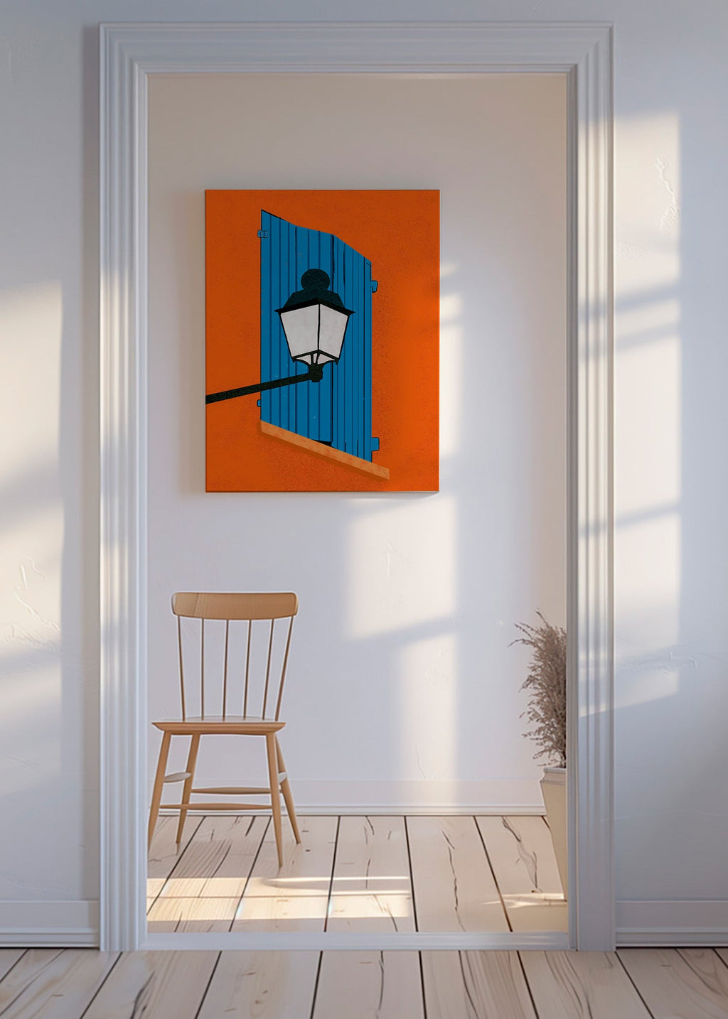 Illustration blå skodde og gadelygte – Canvas