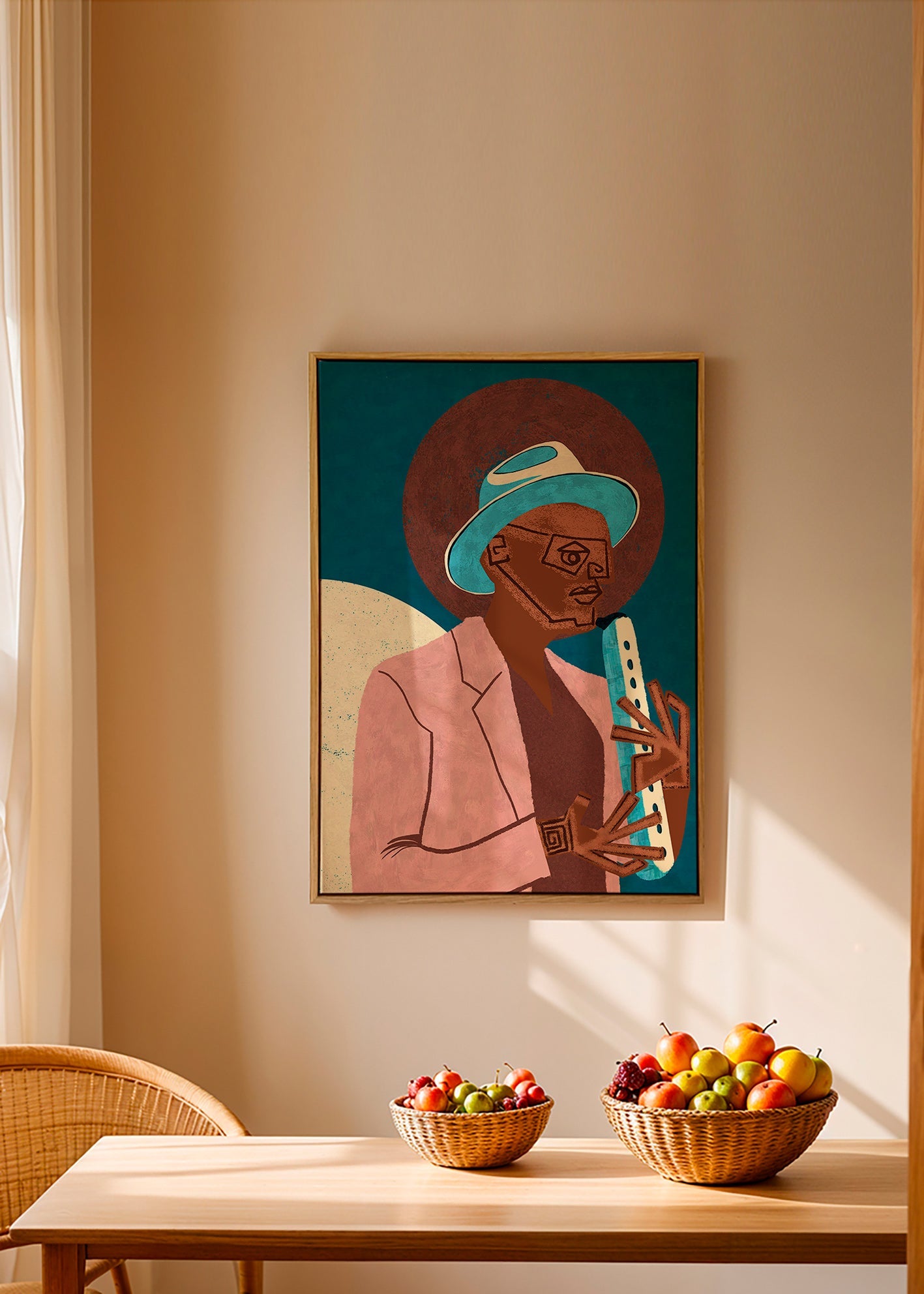 Illustration af musiker med blæseinstrument – Canvas2