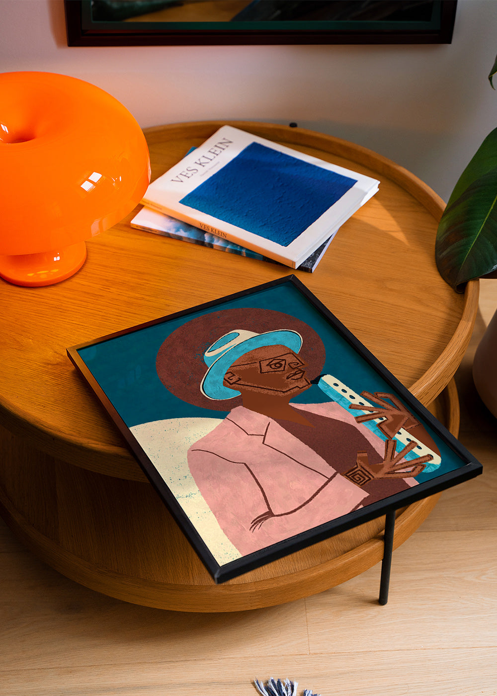 Illustration af musiker med blæseinstrument – Product1