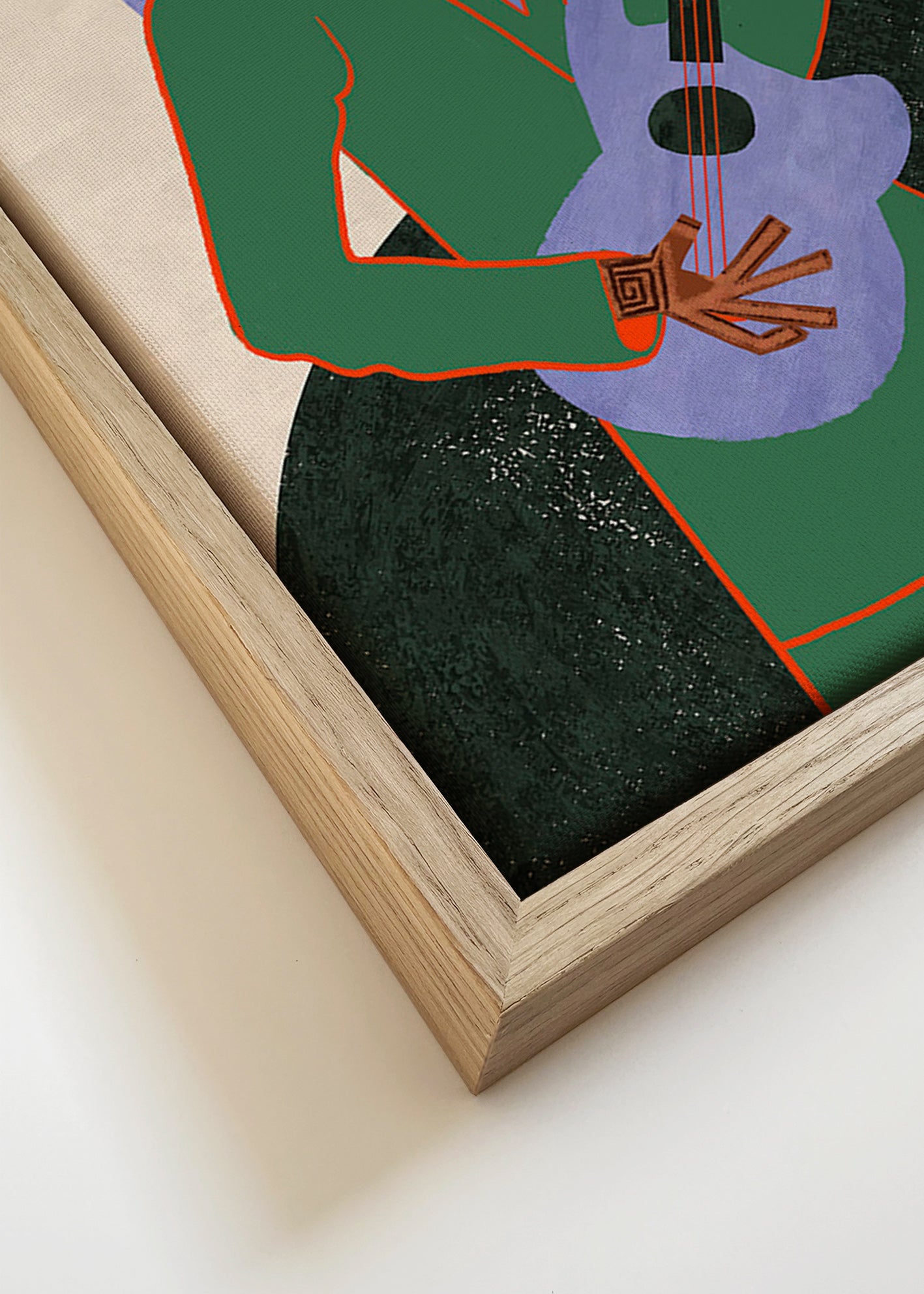 Illustration af musiker med guitar og halo – Canvas detail