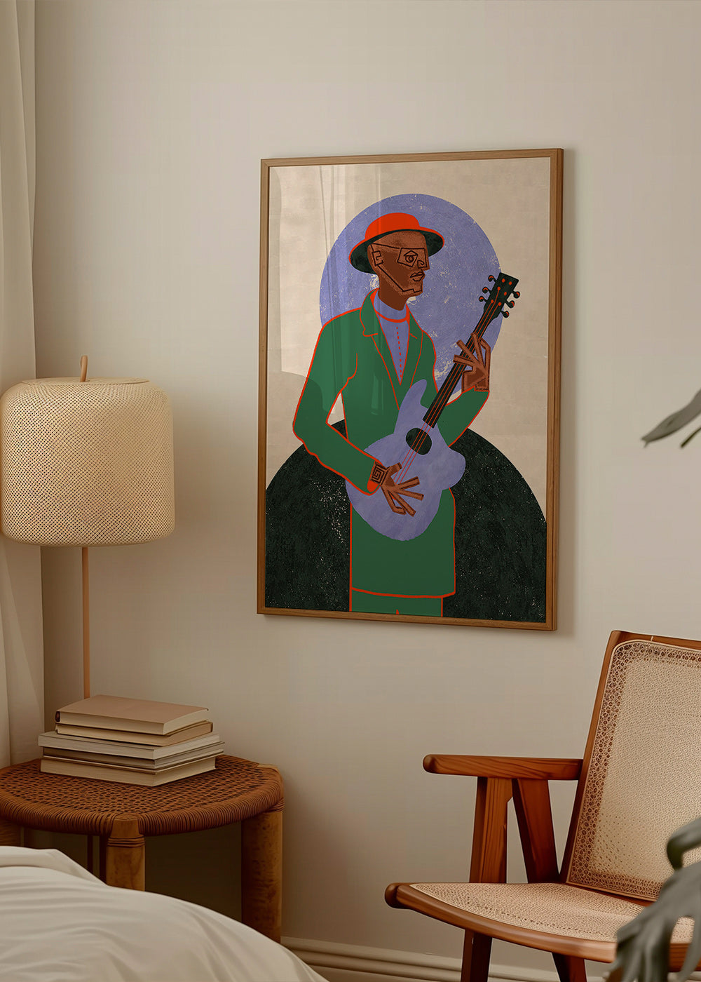 Illustration af musiker med guitar og halo – Product2