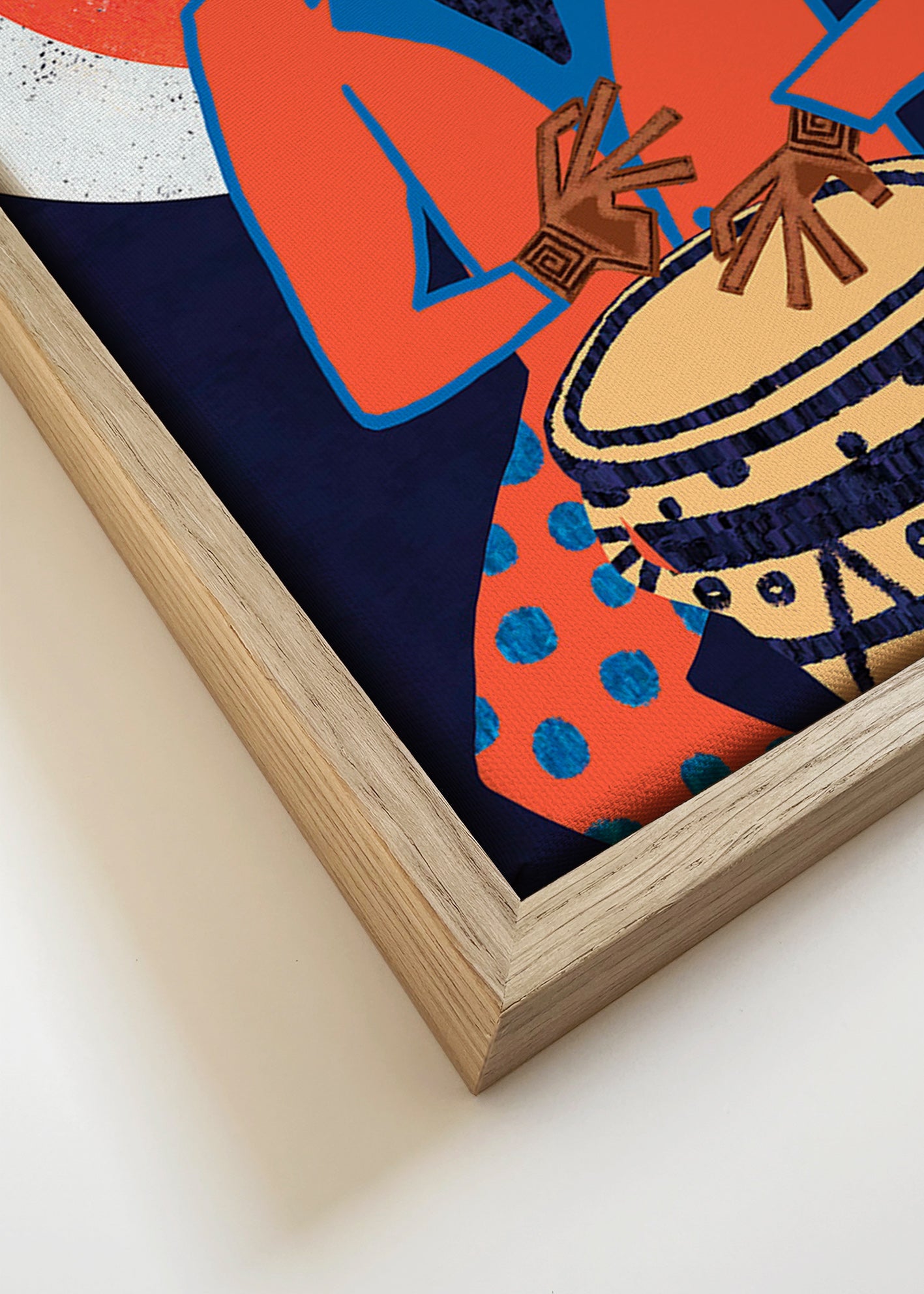 Illustration musiker med tromme i stærke farver – Canvas detail