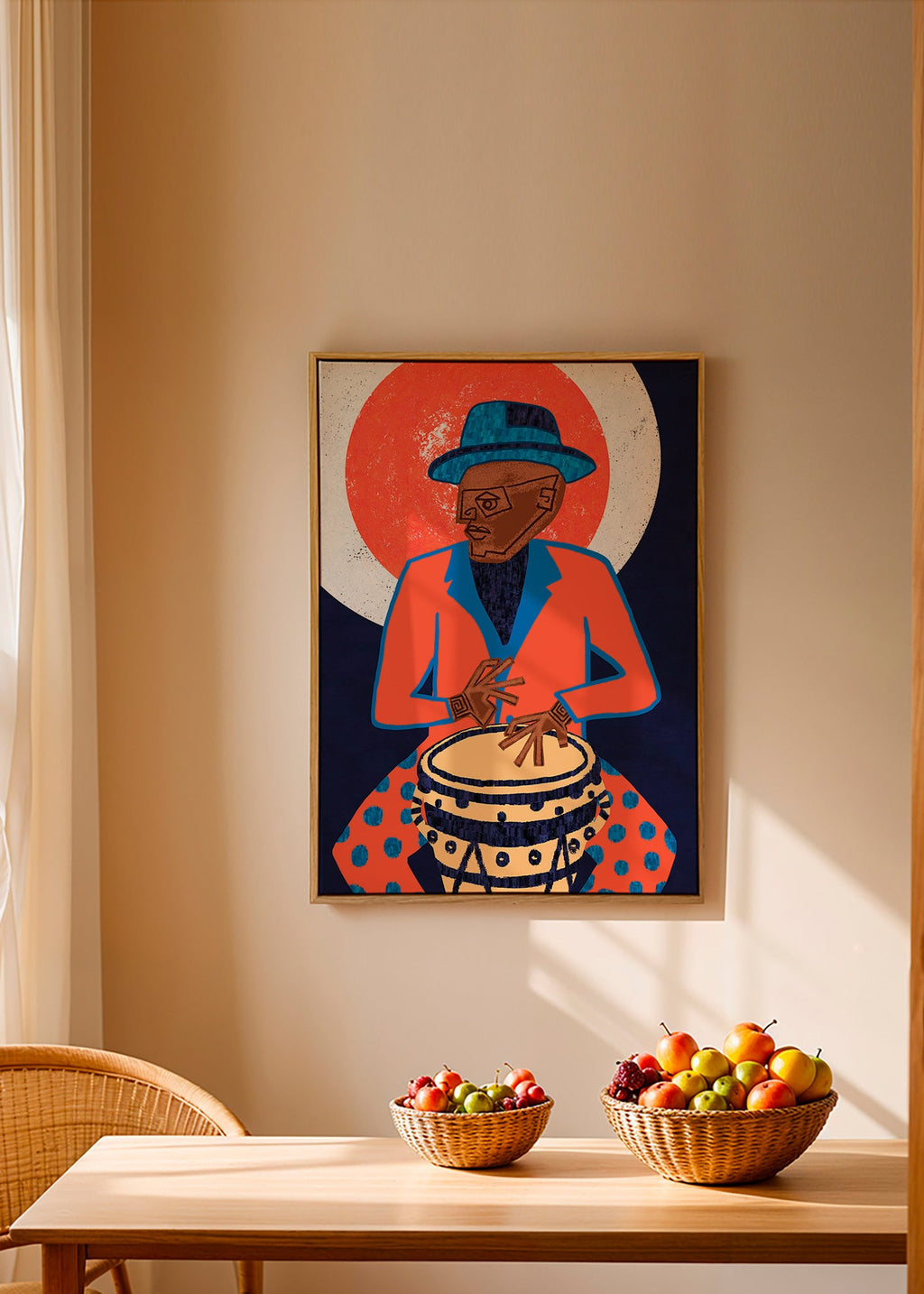 Illustration musiker med tromme i stærke farver – Canvas2