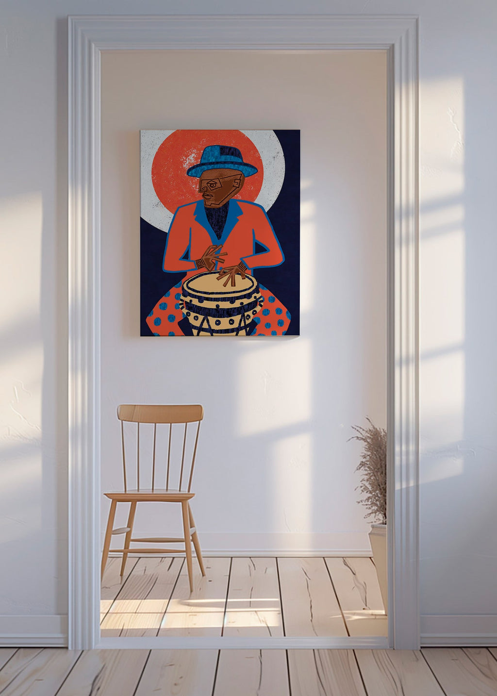 Illustration musiker med tromme i stærke farver – Canvas
