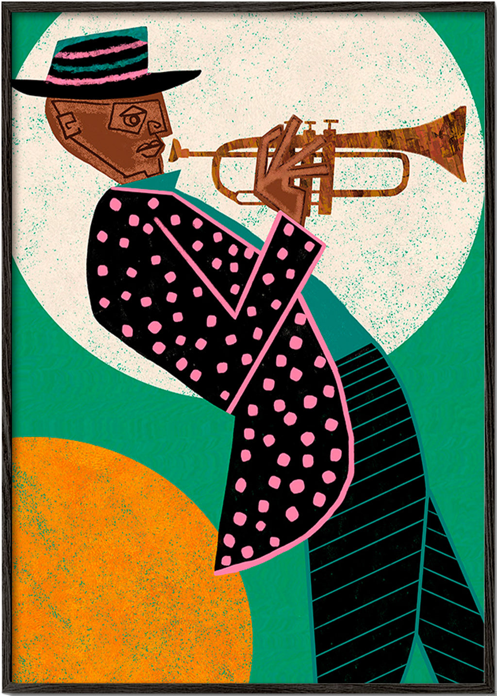 Illustration trompetmusiker under månen – Black Frame