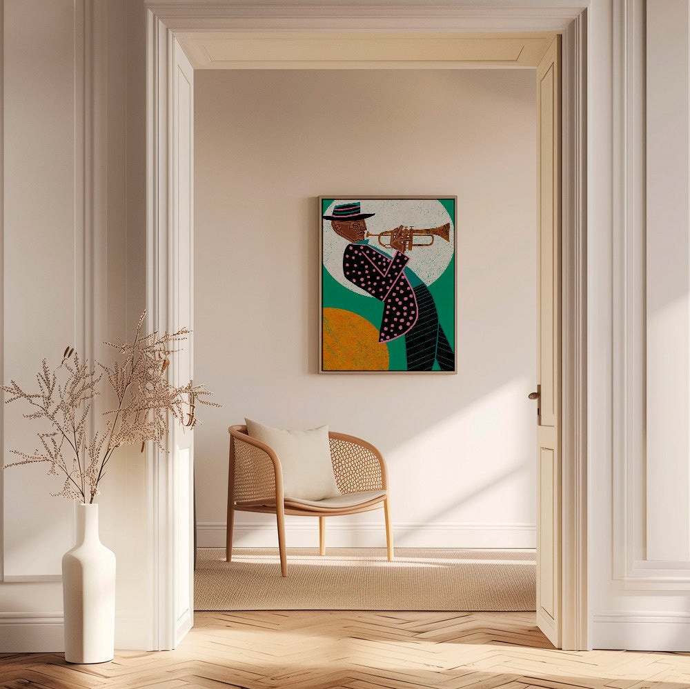 Illustration trompetmusiker under månen – Canvas1