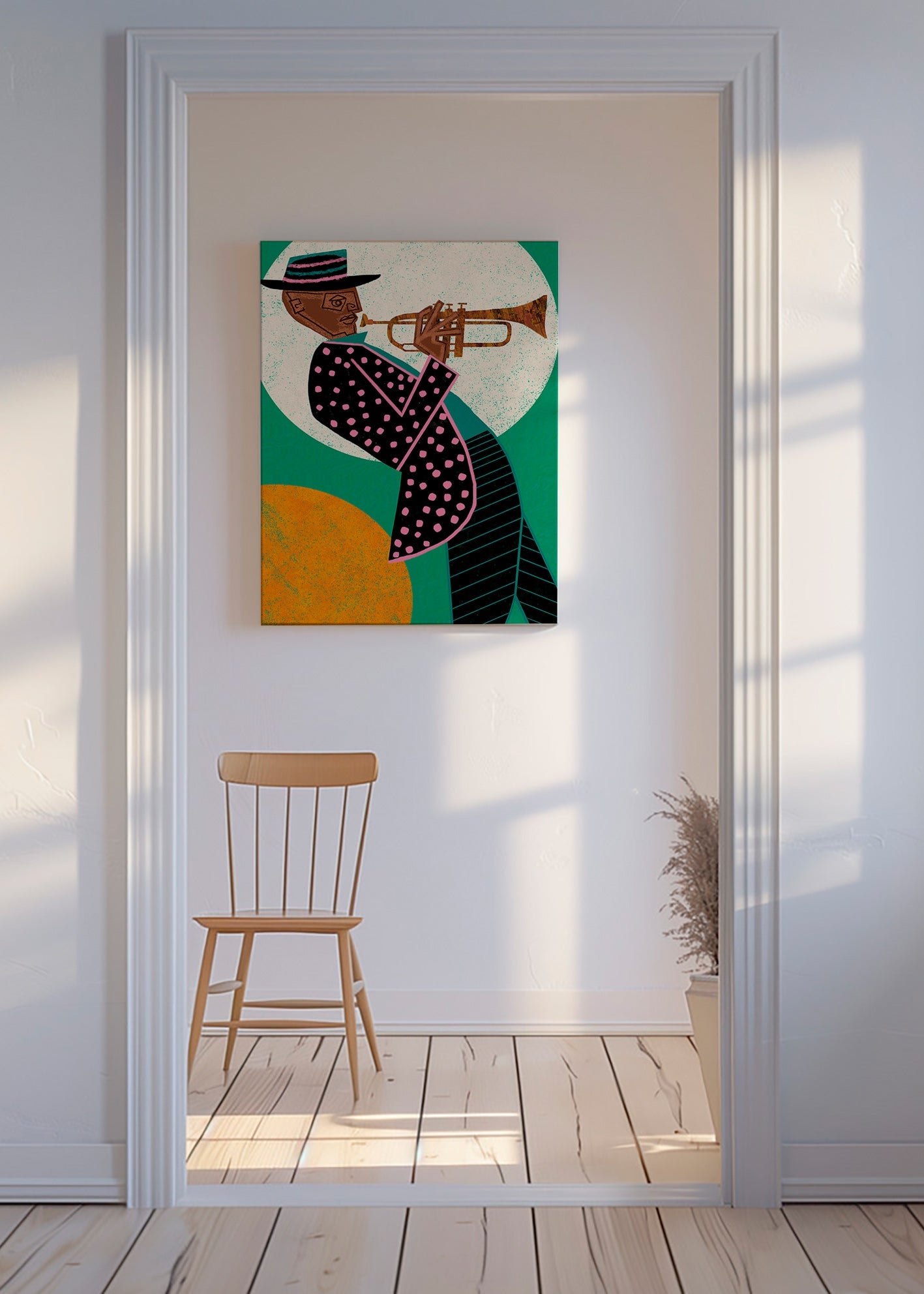 Illustration trompetmusiker under månen – Canvas