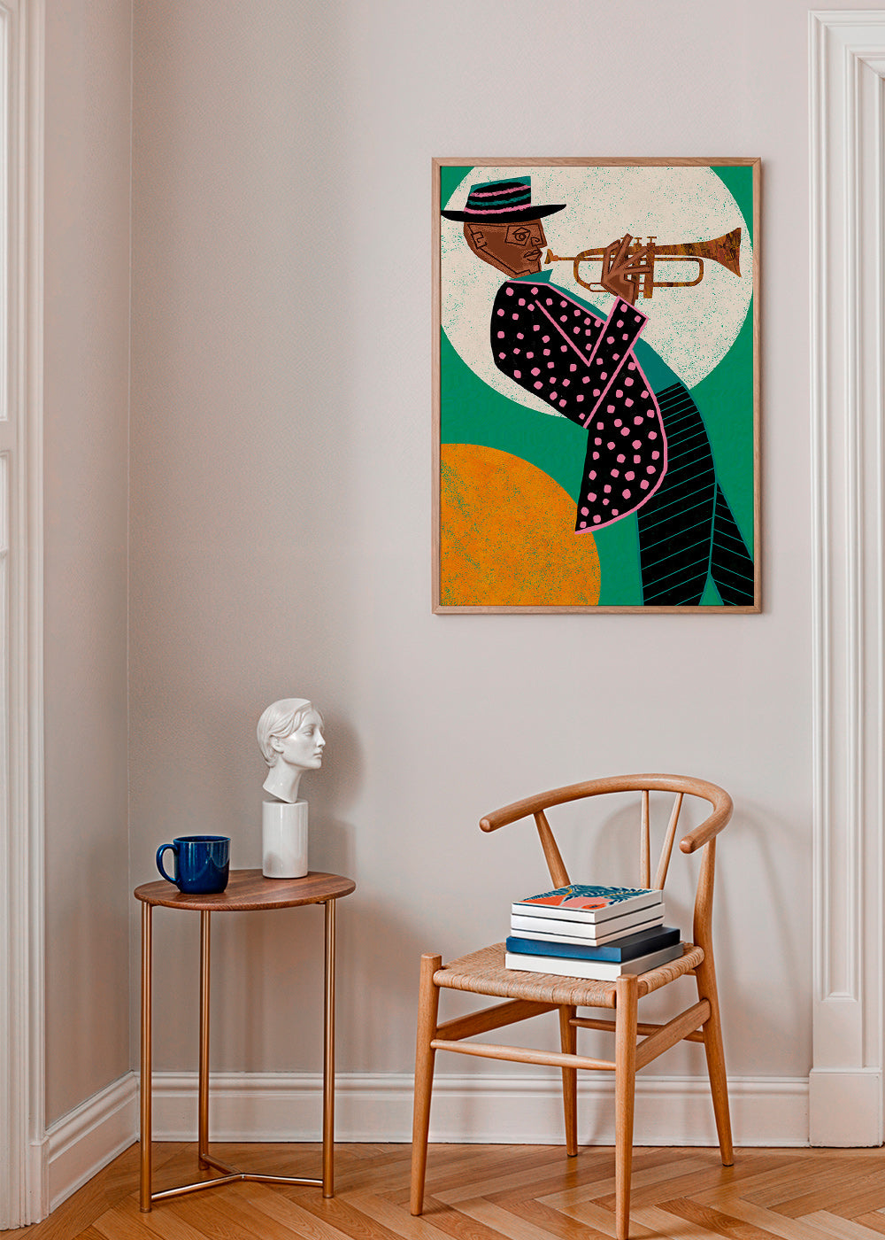 Illustration trompetmusiker under månen – Product1