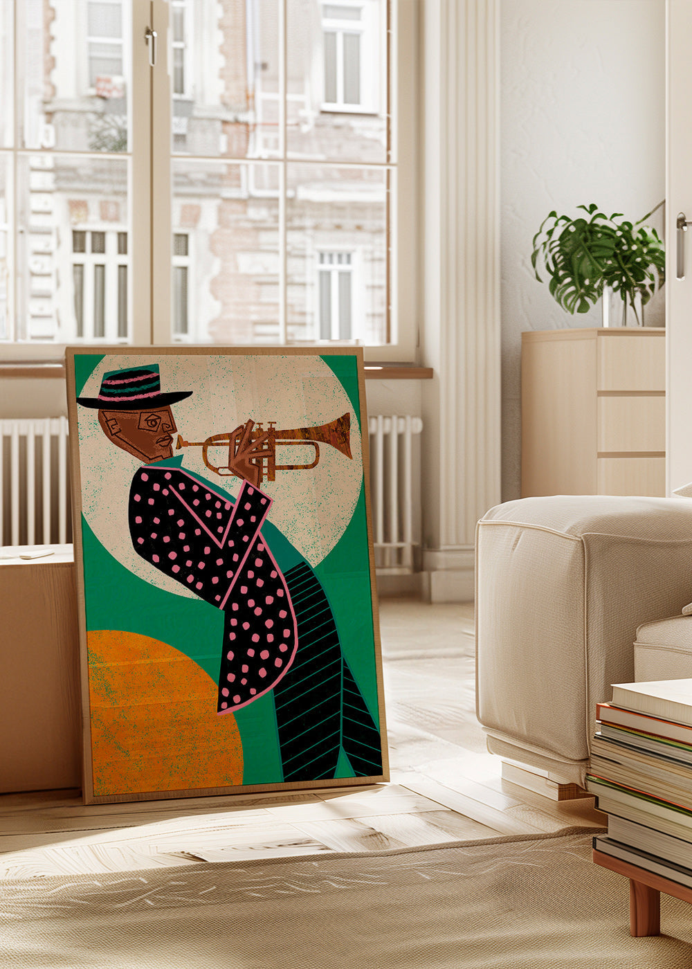 Illustration trompetmusiker under månen – Product3